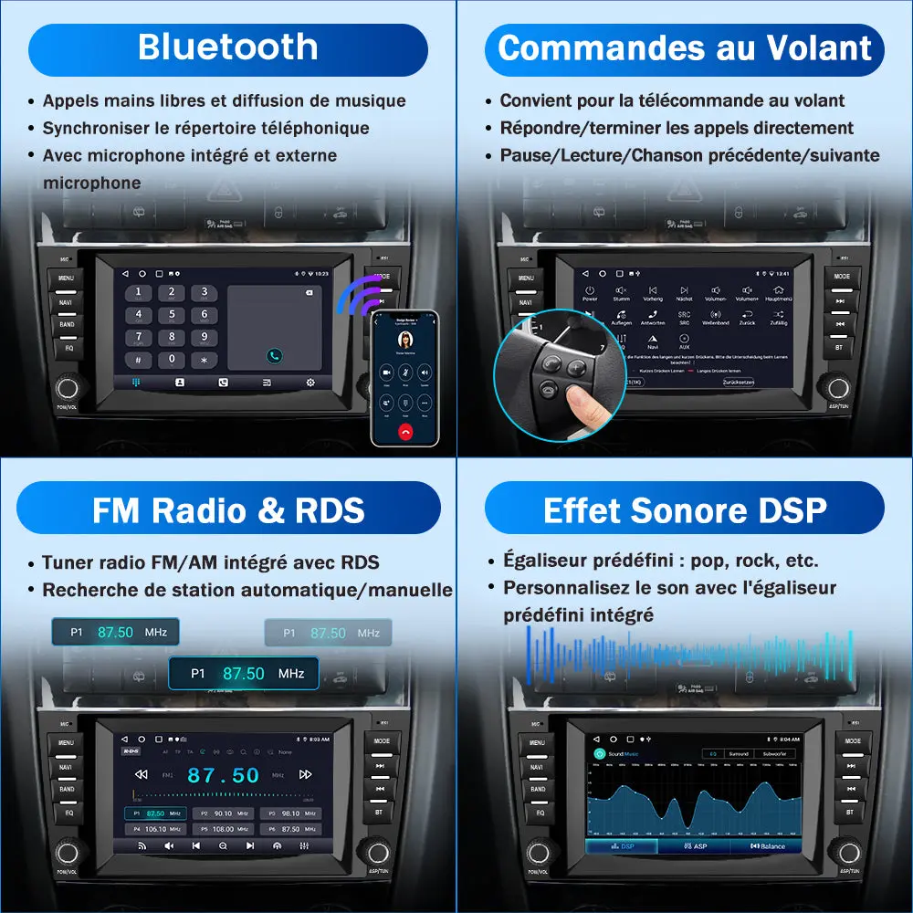 AWESAFE Autoradio pour Mercedes Classe C W203 (2004-2007), CLC W203 (2008-2010) & CLK W209 (2005-2011) - 8" 2+32GB Android 13 avec Bluetooth, sans fil Android Auto & CarPlay – Image 5