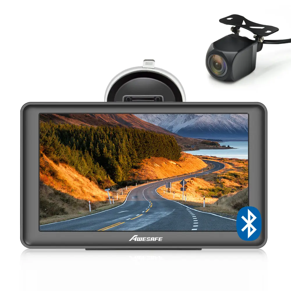 AWESAFE Bluetooth GPS Sat Nav with Reverse Camera for Cars HGV Lorry Speed Camera Alerts Postcode Navigation – Image 2