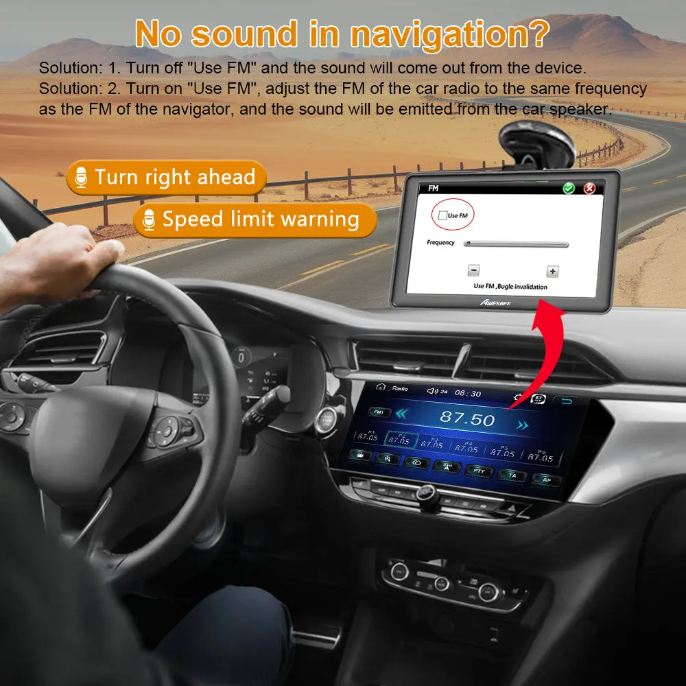 AWESAFE Bluetooth GPS Sat Nav with Reverse Camera for Cars HGV Lorry Speed Camera Alerts Postcode Navigation – Image 3