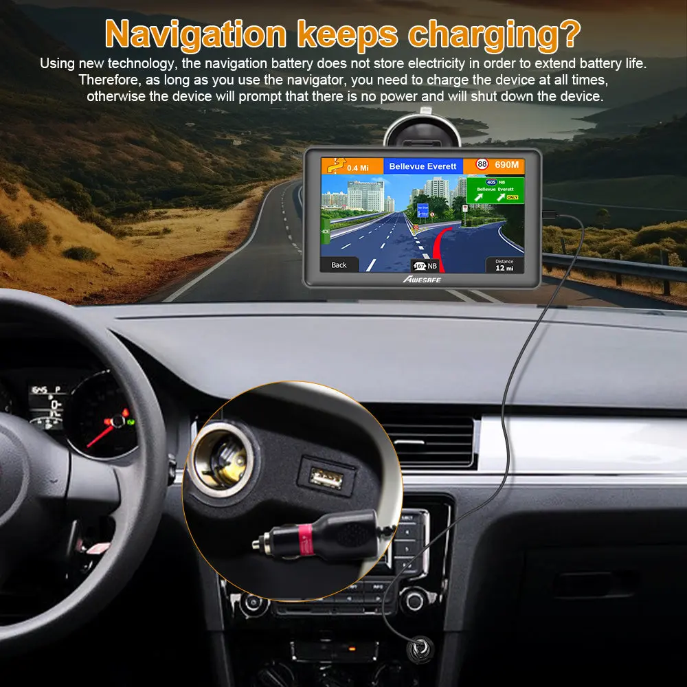 AWESAFE Bluetooth GPS Sat Nav with Reverse Camera for Cars HGV Lorry Speed Camera Alerts Postcode Navigation – Image 4