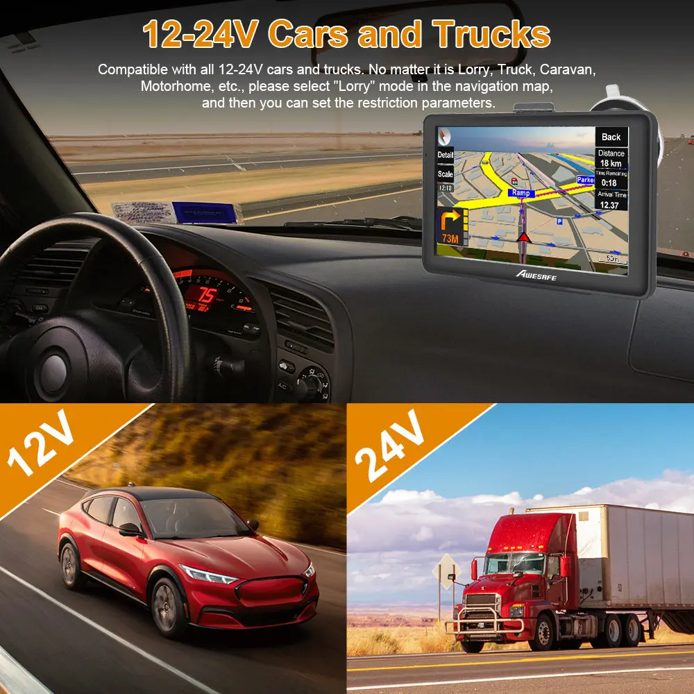 AWESAFE Bluetooth GPS Sat Nav with Reverse Camera for Cars HGV Lorry Speed Camera Alerts Postcode Navigation – Image 5