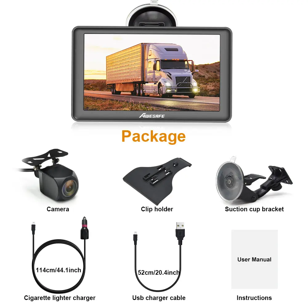 AWESAFE Bluetooth GPS Sat Nav with Reverse Camera for Cars HGV Lorry Speed Camera Alerts Postcode Navigation – Image 8