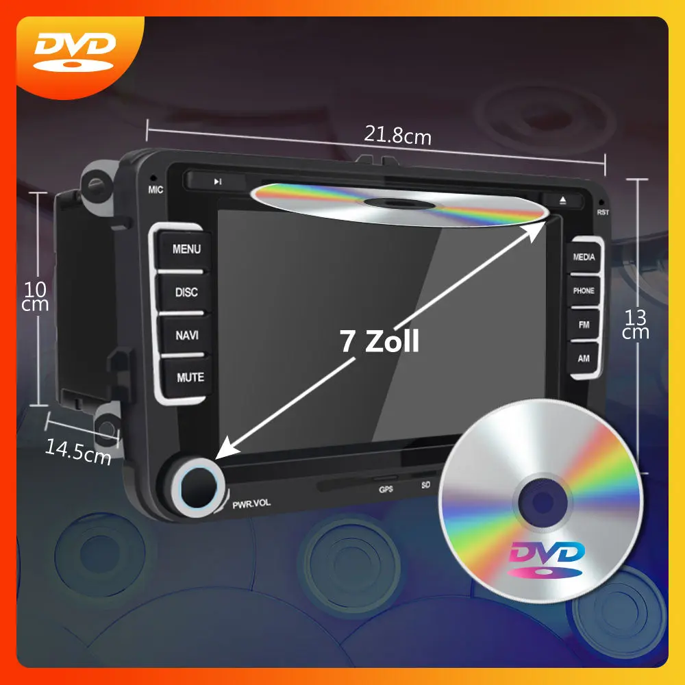 AWESAFE 2 DIN Autoradio 7 Zoll Bildschirm Touchscreen für VW Seat Skoda mit CD-Laufwerk Autoradio,GPS/Bluetooth – Image 3