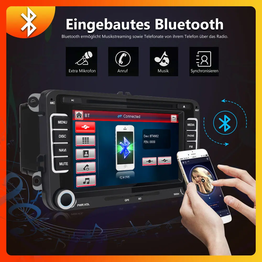 AWESAFE 2 DIN Autoradio 7 Zoll Bildschirm Touchscreen für VW Seat Skoda mit CD-Laufwerk Autoradio,GPS/Bluetooth – Image 4