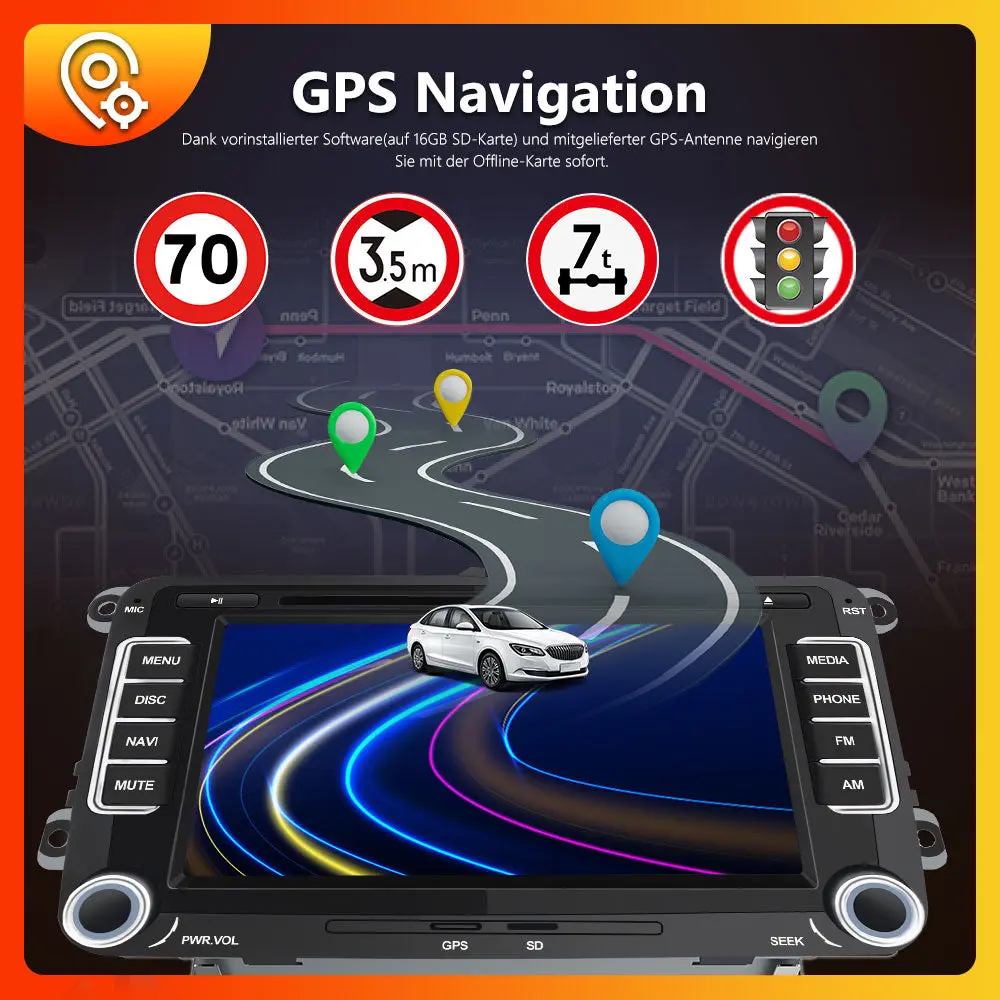 AWESAFE 2 DIN Autoradio 7 Zoll Bildschirm Touchscreen für VW Seat Skoda mit CD-Laufwerk Autoradio,GPS/Bluetooth – Image 5