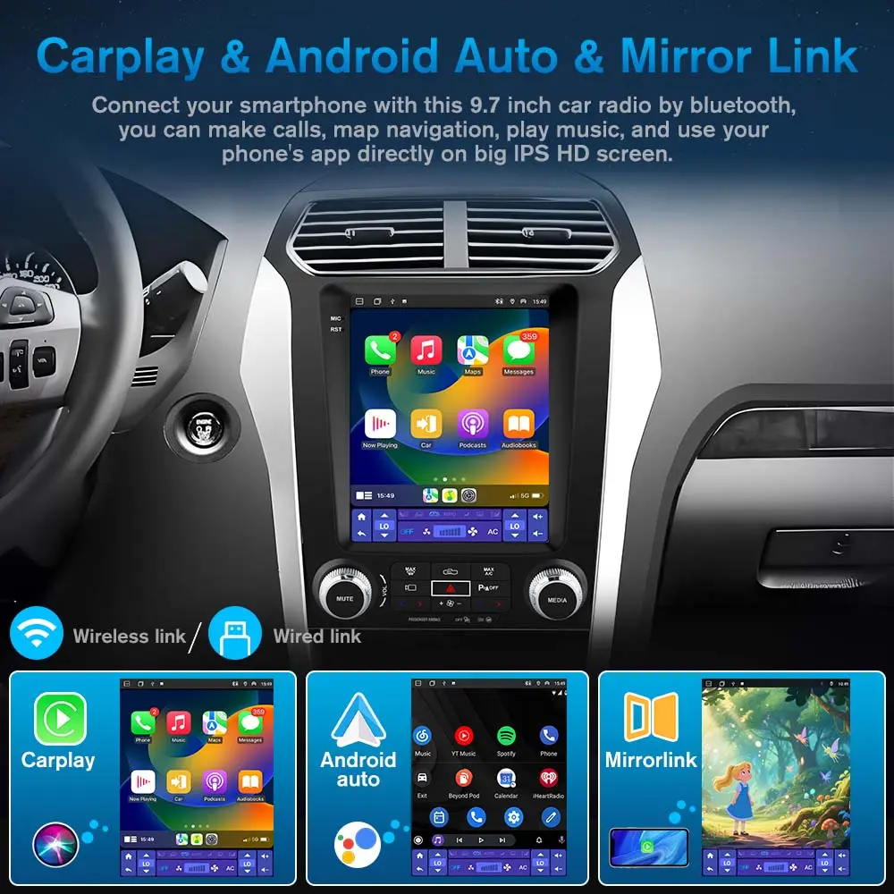 AWESAFE Car Stereo for Ford Explorer 2011-2019,9.7 inch Touchscreen 2G+32G Radio with Wireless CarPlay & Android,GPS,SWC,DSP,WIFI,4G – Image 4