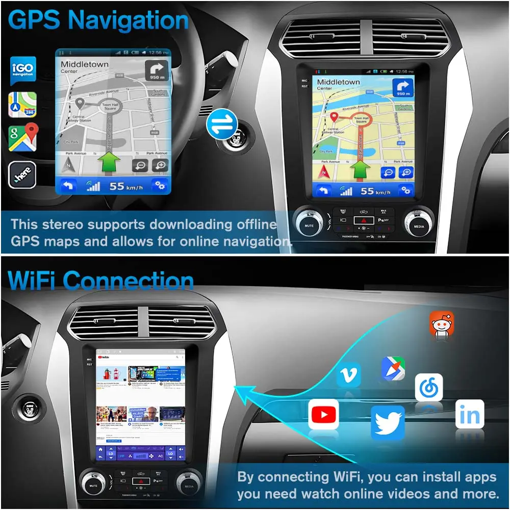 AWESAFE Car Stereo for Ford Explorer 2011-2019,9.7 inch Touchscreen 2G+32G Radio with Wireless CarPlay & Android,GPS,SWC,DSP,WIFI,4G – Image 7