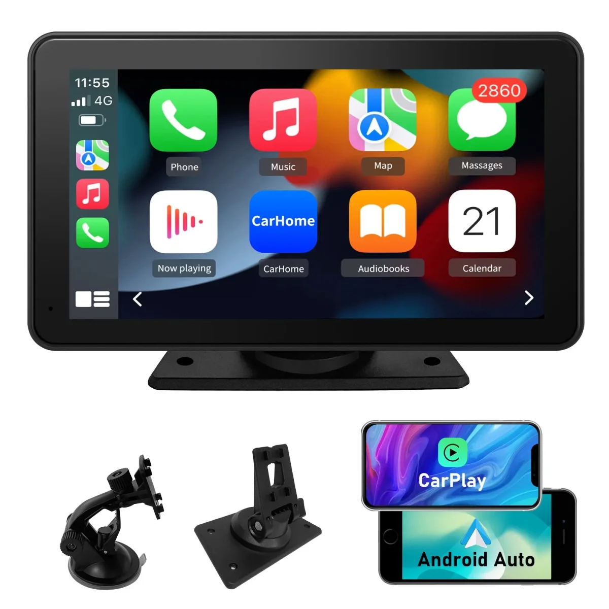 AWESAFE CarPlay Voiture 7 Pouces Touchscreen,Compatible Avec Ios Carplay et Android Auto sans Fil/Android Lien Miroir/Bluetooth/FM Sender