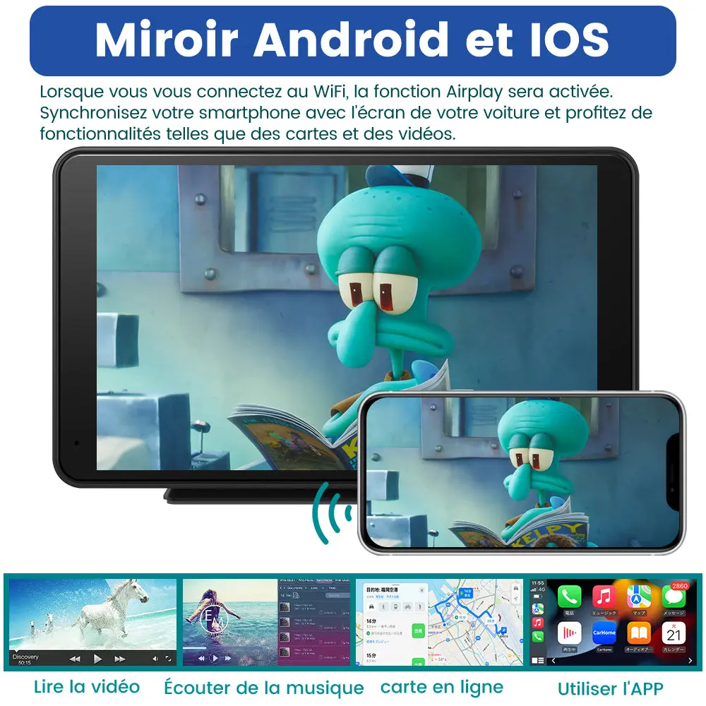 AWESAFE CarPlay Voiture 7 Pouces Touchscreen,Compatible Avec Ios Carplay et Android Auto sans Fil/Android Lien Miroir/Bluetooth/FM Sender – Image 4