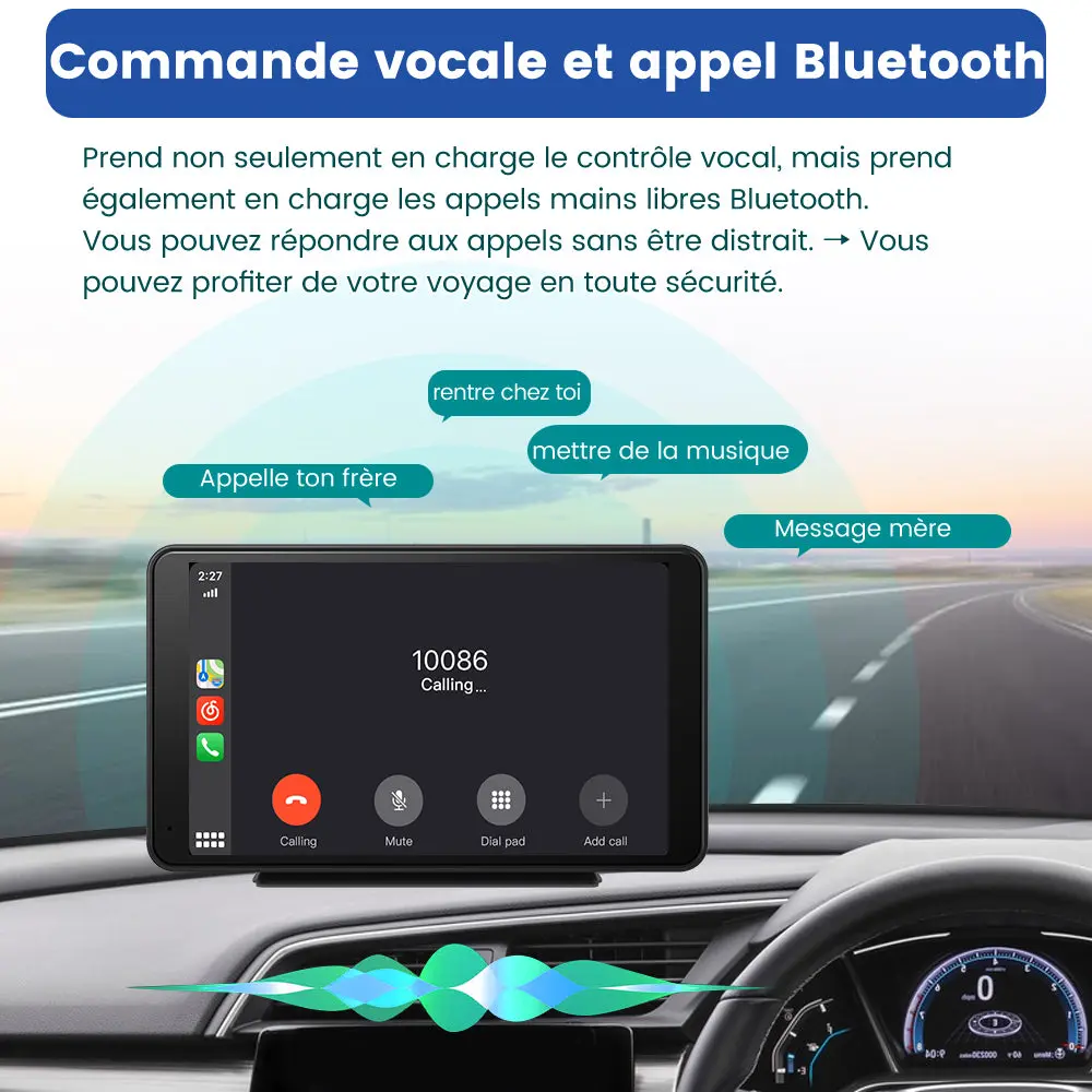 AWESAFE CarPlay Voiture 7 Pouces Touchscreen,Compatible Avec Ios Carplay et Android Auto sans Fil/Android Lien Miroir/Bluetooth/FM Sender – Image 5