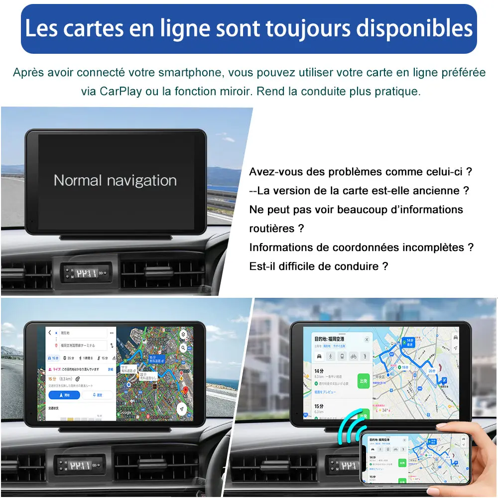 AWESAFE CarPlay Voiture 7 Pouces Touchscreen,Compatible Avec Ios Carplay et Android Auto sans Fil/Android Lien Miroir/Bluetooth/FM Sender – Image 6