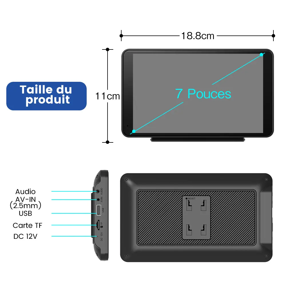 AWESAFE CarPlay Voiture 7 Pouces Touchscreen,Compatible Avec Ios Carplay et Android Auto sans Fil/Android Lien Miroir/Bluetooth/FM Sender – Image 9