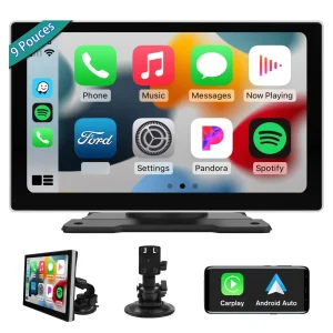 AWESAFE Apple Carplay 9" IPS écran tactile, autoradio portable argenté à commande vocale avec Carplay sans fil et Android Auto, Airplay, PhoneLink, navigation GPS Bluetooth