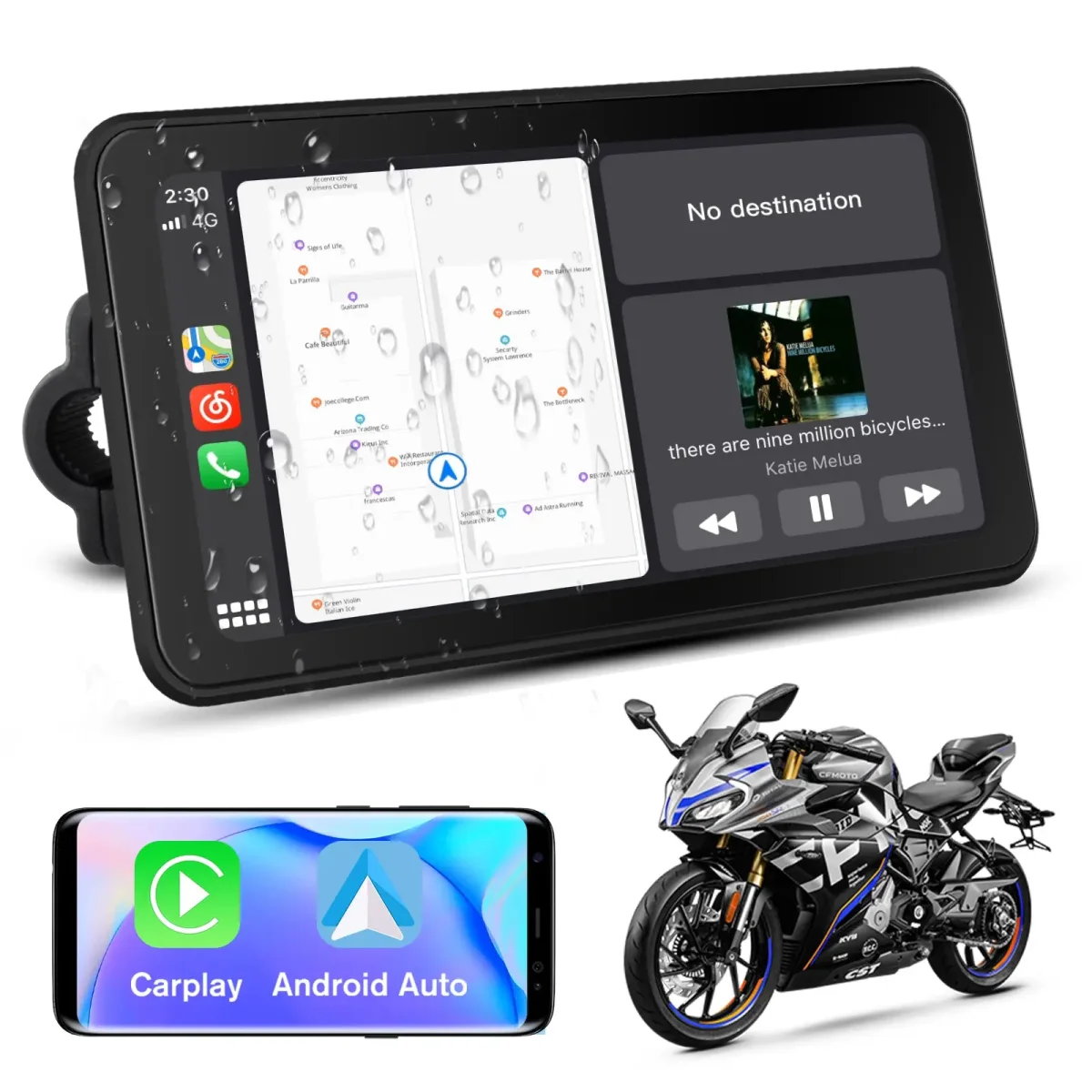 AWESAFE Carplay Bildschirm für Motorräder 625 Zoll Touchscreen IPX8 mit SD Karte 2K Dashcam Android Auto geeignet für alle Motorradtypen