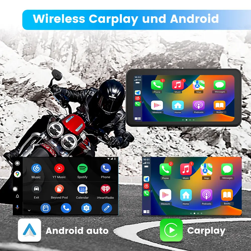 AWESAFE Carplay Bildschirm für Motorräder 625 Zoll Touchscreen IPX8 mit SD Karte 2K Dashcam Android Auto geeignet für alle Motorradtypen – Image 4