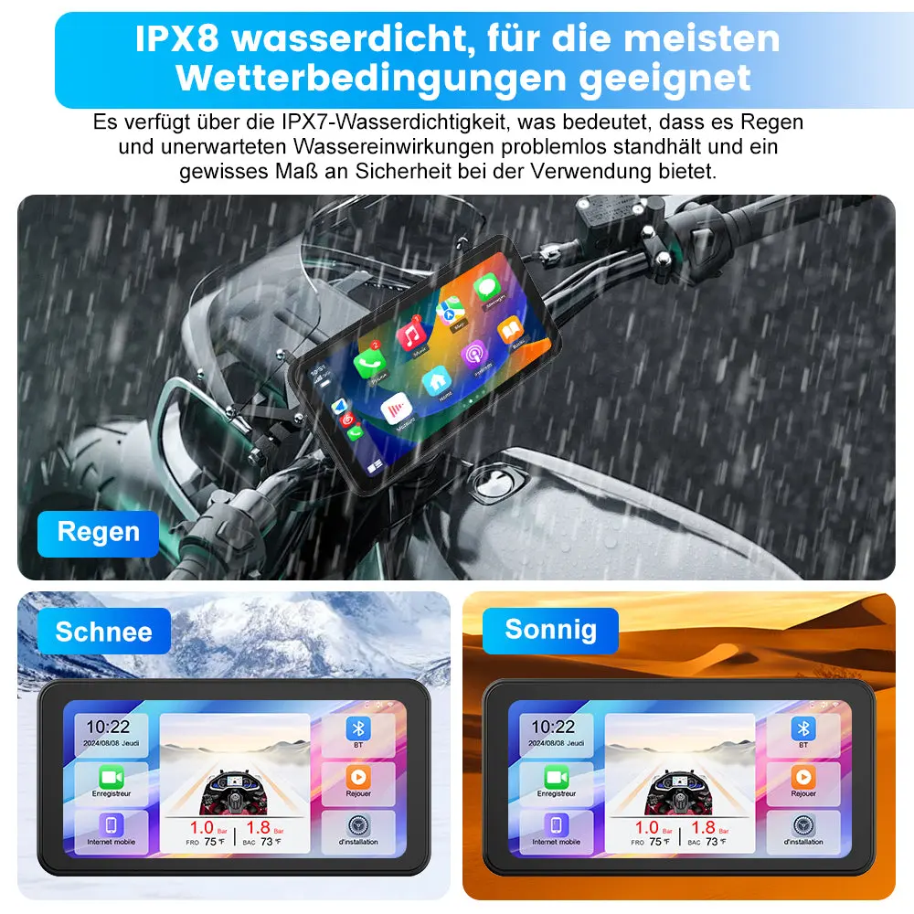 AWESAFE Carplay Bildschirm für Motorräder 625 Zoll Touchscreen IPX8 mit SD Karte 2K Dashcam Android Auto geeignet für alle Motorradtypen – Image 5