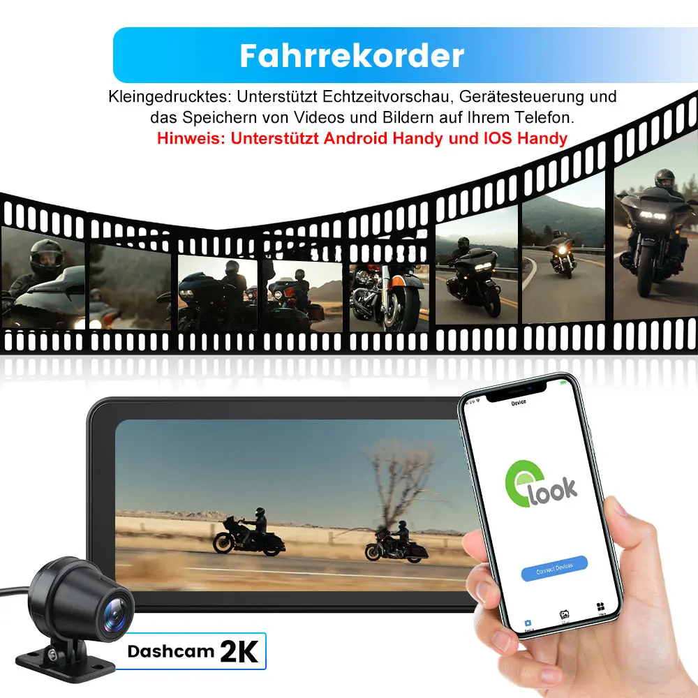 AWESAFE Carplay Bildschirm für Motorräder 625 Zoll Touchscreen IPX8 mit SD Karte 2K Dashcam Android Auto geeignet für alle Motorradtypen – Image 6