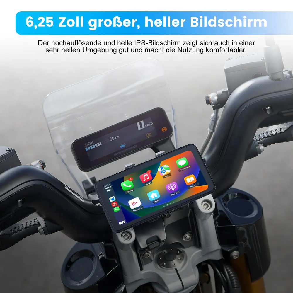 AWESAFE Carplay Bildschirm für Motorräder 625 Zoll Touchscreen IPX8 mit SD Karte 2K Dashcam Android Auto geeignet für alle Motorradtypen – Image 7