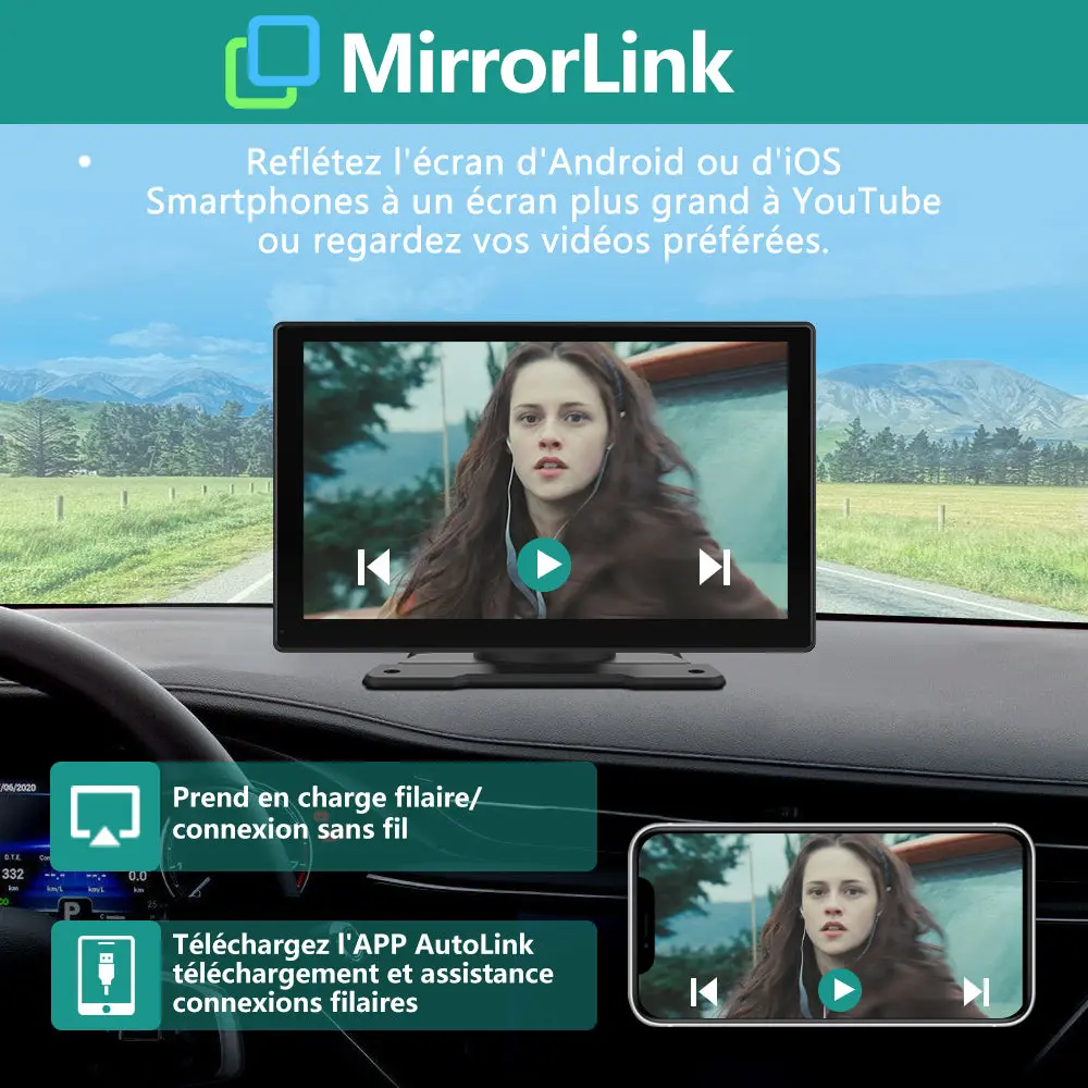 AWESAFE Carplay Voiture Android Auto sans Fil, 9 Pouces IPS HD Écran avec Bluetooth AirPlay AutoLink Transmetteur FM, Type C/AUX/TF Card Port-Noir – Image 5