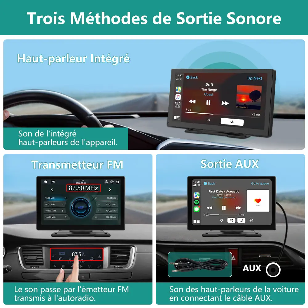 AWESAFE Carplay Voiture Android Auto sans Fil, 9 Pouces IPS HD Écran avec Bluetooth AirPlay AutoLink Transmetteur FM, Type C/AUX/TF Card Port-Noir – Image 6