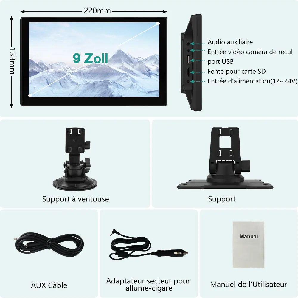 AWESAFE Carplay Voiture Android Auto sans Fil, 9 Pouces IPS HD Écran avec Bluetooth AirPlay AutoLink Transmetteur FM, Type C/AUX/TF Card Port-Noir – Image 8