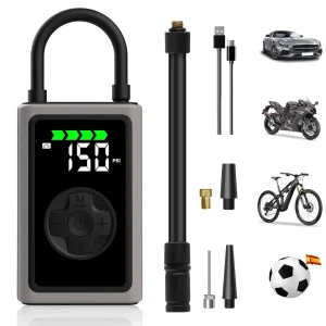 AWESAFE Compresseur à Air Portatif, Gonfleur Pneus Voiture sans Fil avec LED et Port C USB 150 PSI, Batterie Rechargeable, Inflation Rapide, Compresseur, Arrêt Automatique, pour Voiture, Vélos et Motos,Jeux de balle
