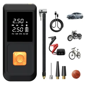 AWESAFE Elektrische Luftpumpe 10000mAh mit kabelloser Starthilfe, Powerbank & Beleuchtung/Warnblinklicht - Für Auto, Fahrrad, Motorrad und Bälle