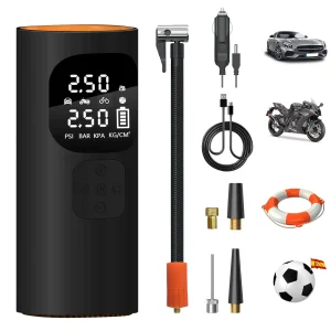 AWESAFE Elektrische Luftpumpe 10000mAh für Auto, Motorrad, Fahrrad & Bälle, Tragbare Powerbank mit LED-Taschenlampe/USB-C-Ladefunktion/Reifendruckmesser