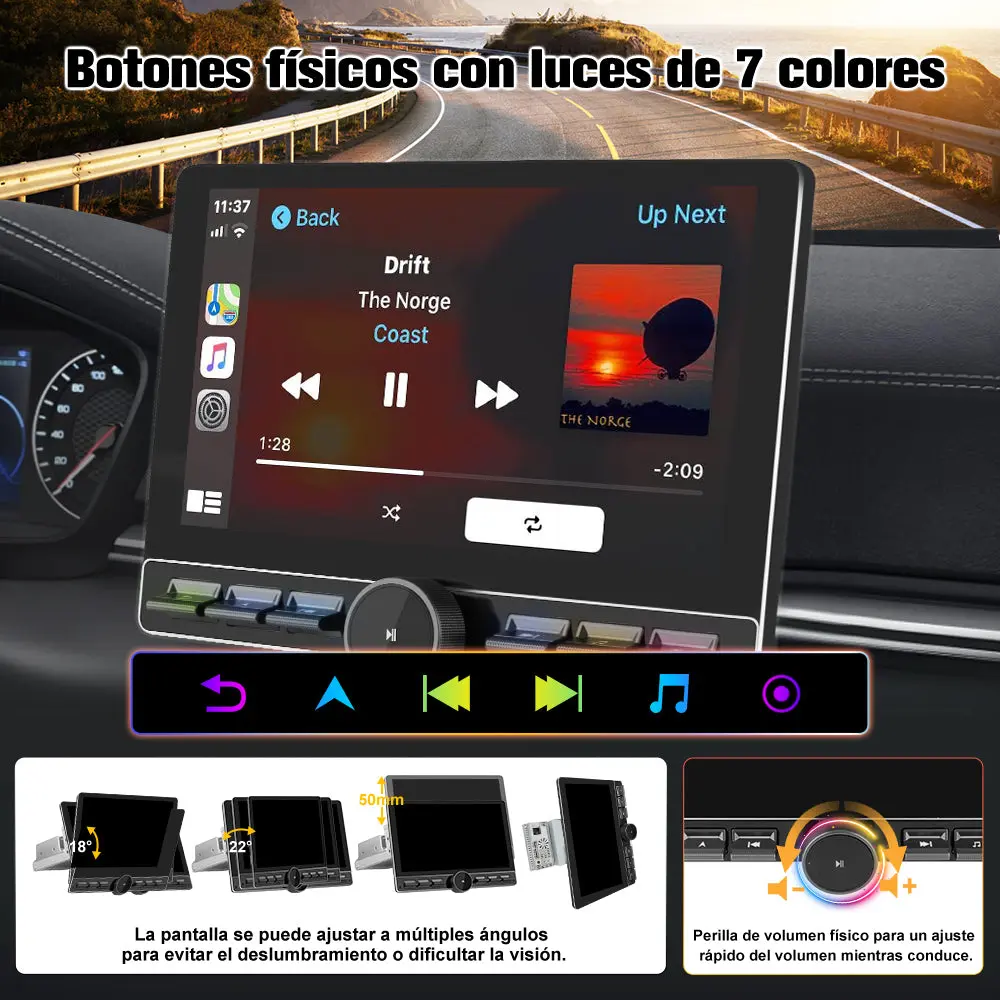 AWESAFE Estéreo para Coche Android 13 con 4G+64GB, Pantalla Táctil Rotatoria de 10.6 Pulgadas y Única DIN, Bluetooth, 4G, GPS, Radio FM/AM, Receptor, CarPlay y Android Auto Inalámbricos – Image 5