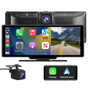 AWESAFE Estéreo Coche 10.26" con Cámaras Duales 4K+1080P, CarPlay Inalámbrico/Enlace Espejo/AUX + Base/Ventosa - Grabación en Pantalla Dividida
