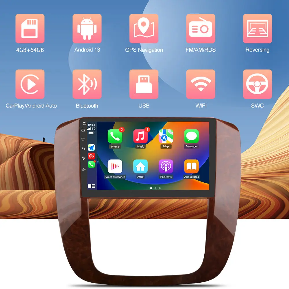 AWESAFE For GMG Yukon / Chevrolet Tahoe/Suburban (2007-2013) Car Radio,Support Wireless Carplay & Android Auto,Mirror Link,with 4GRAM+64GROM,Bluetooth,GPS,FM,RDS – Image 3