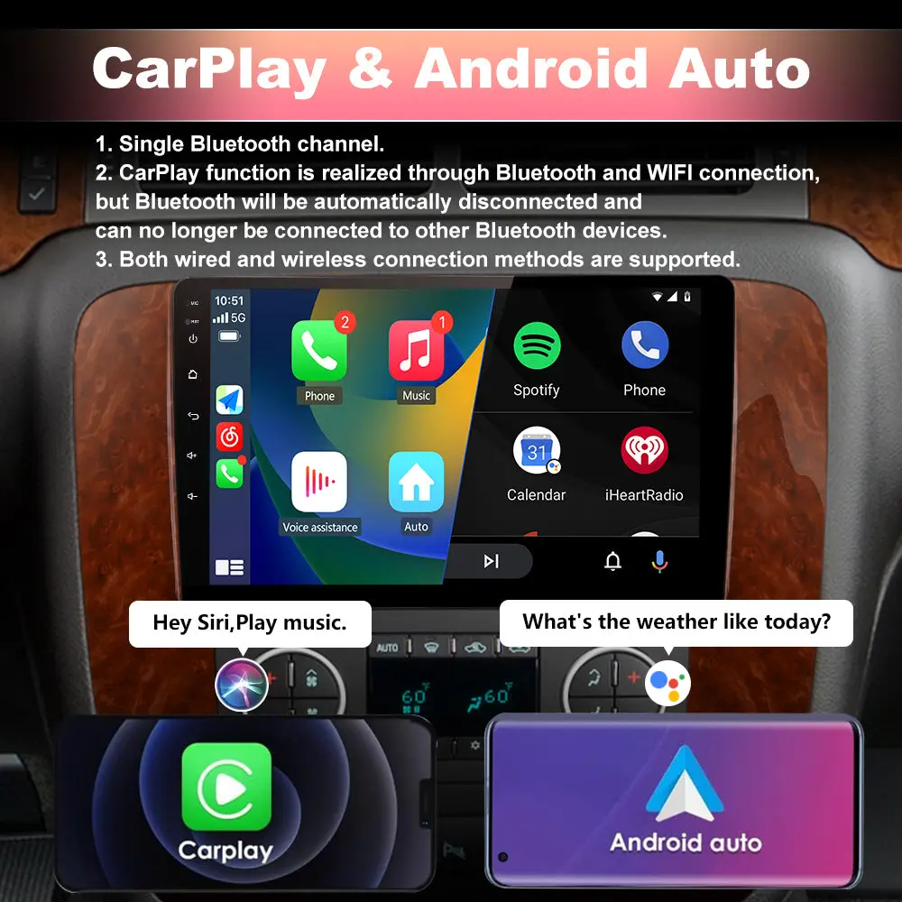 AWESAFE For GMG Yukon / Chevrolet Tahoe/Suburban (2007-2013) Car Radio,Support Wireless Carplay & Android Auto,Mirror Link,with 4GRAM+64GROM,Bluetooth,GPS,FM,RDS – Image 8