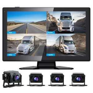 AWESAFE Kabelloses Rückfahrkamera-System mit 4 Kameras 10,1 Zoll Monitor für große Fahrzeuge, SD-Karte, Bildzoom, Loop-Video, 4-Kanal-Display