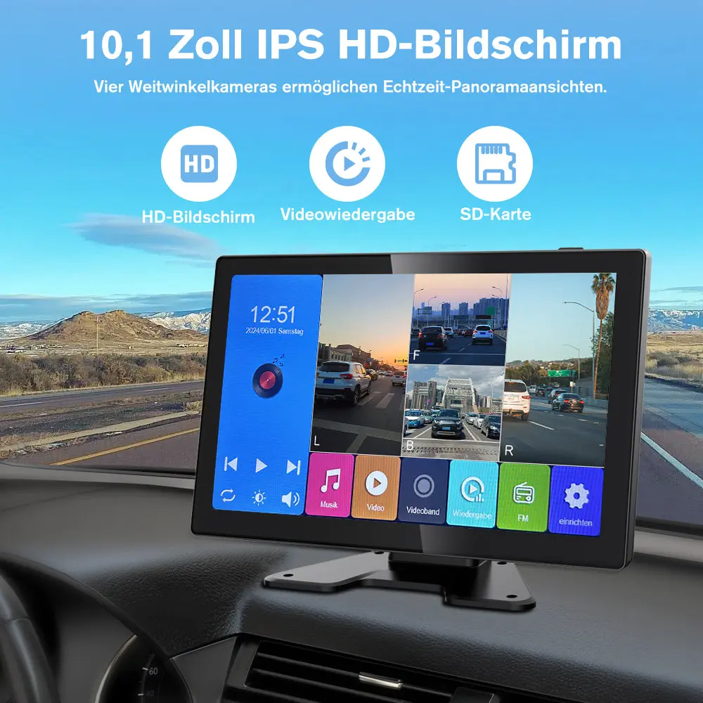 AWESAFE Kabelloses Rückfahrkamera-System mit 4 Kameras 10,1 Zoll Monitor für große Fahrzeuge, SD-Karte, Bildzoom, Loop-Video, 4-Kanal-Display – Image 4