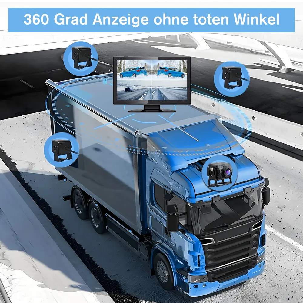 AWESAFE Kabelloses Rückfahrkamera-System mit 4 Kameras 10,1 Zoll Monitor für große Fahrzeuge, SD-Karte, Bildzoom, Loop-Video, 4-Kanal-Display – Image 5