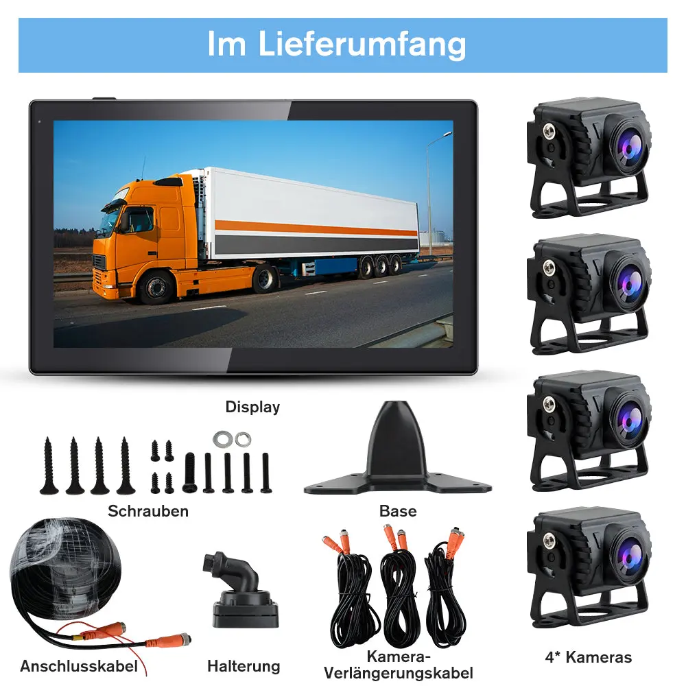 AWESAFE Kabelloses Rückfahrkamera-System mit 4 Kameras 10,1 Zoll Monitor für große Fahrzeuge, SD-Karte, Bildzoom, Loop-Video, 4-Kanal-Display – Image 8