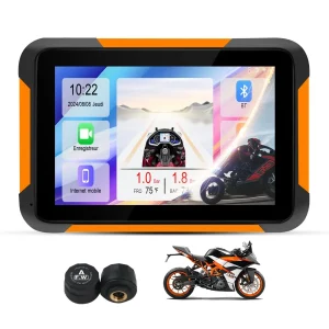 AWESAFE Moto Carplay sans Fil, Portable CarPlay et Android Auto pour Moto, 5 Pouces IPS Écran Tactile Étanche IP68 avec Parasol,Pression des pneus Intégrée,Prend en Charge Double Bluetooth Navigation