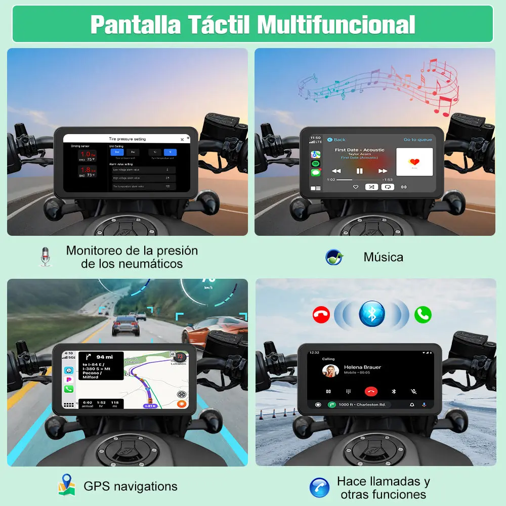 AWESAFE Motocicleta de 6,25 Pulgadas CarPlay, navegador GPS, portátil inalámbrico CarPlay y Android Auto, IPx8 Impermeable antirrobo, Soporte para Siri/Google Assistant. – Image 6