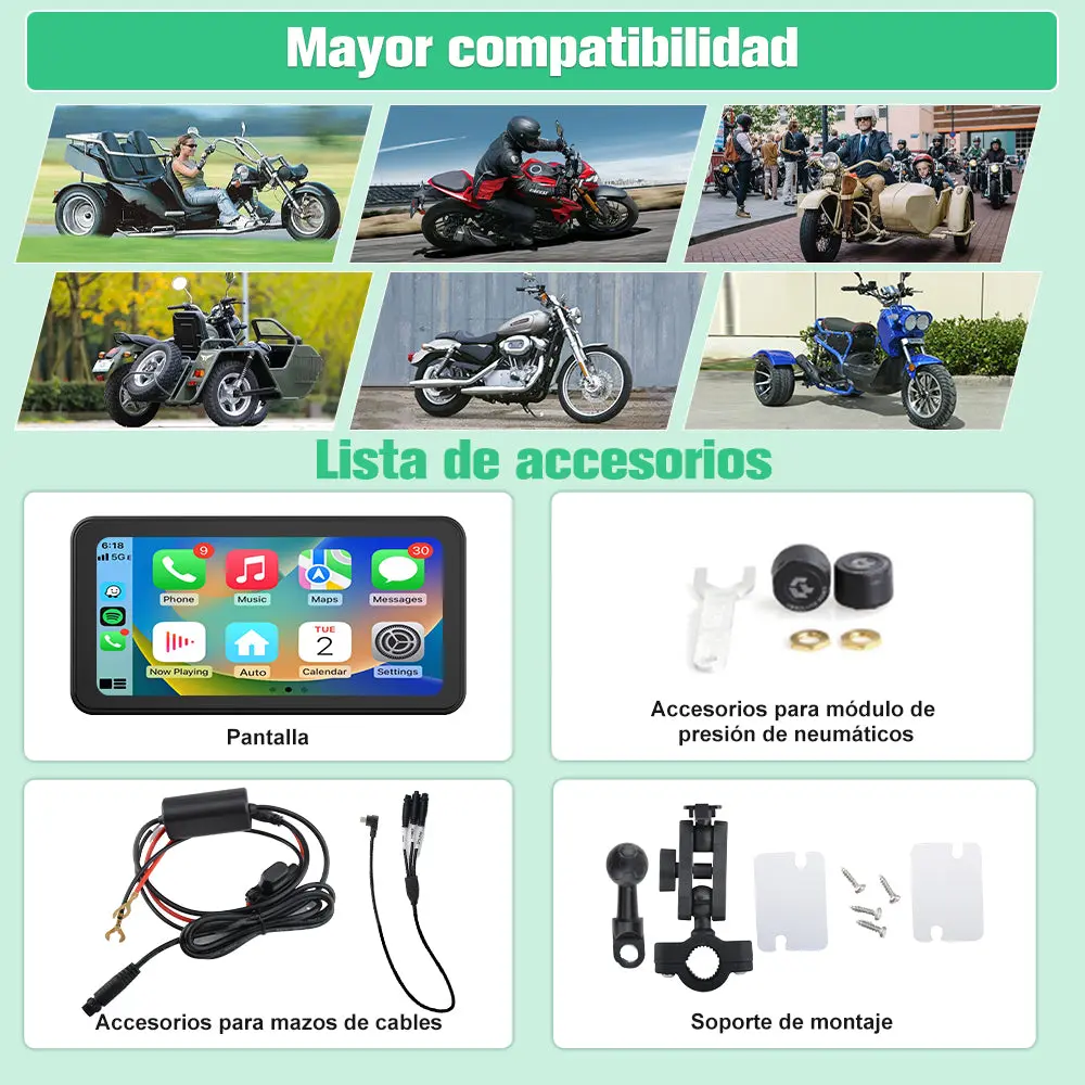 AWESAFE Motocicleta de 6,25 Pulgadas CarPlay, navegador GPS, portátil inalámbrico CarPlay y Android Auto, IPx8 Impermeable antirrobo, Soporte para Siri/Google Assistant. – Image 8