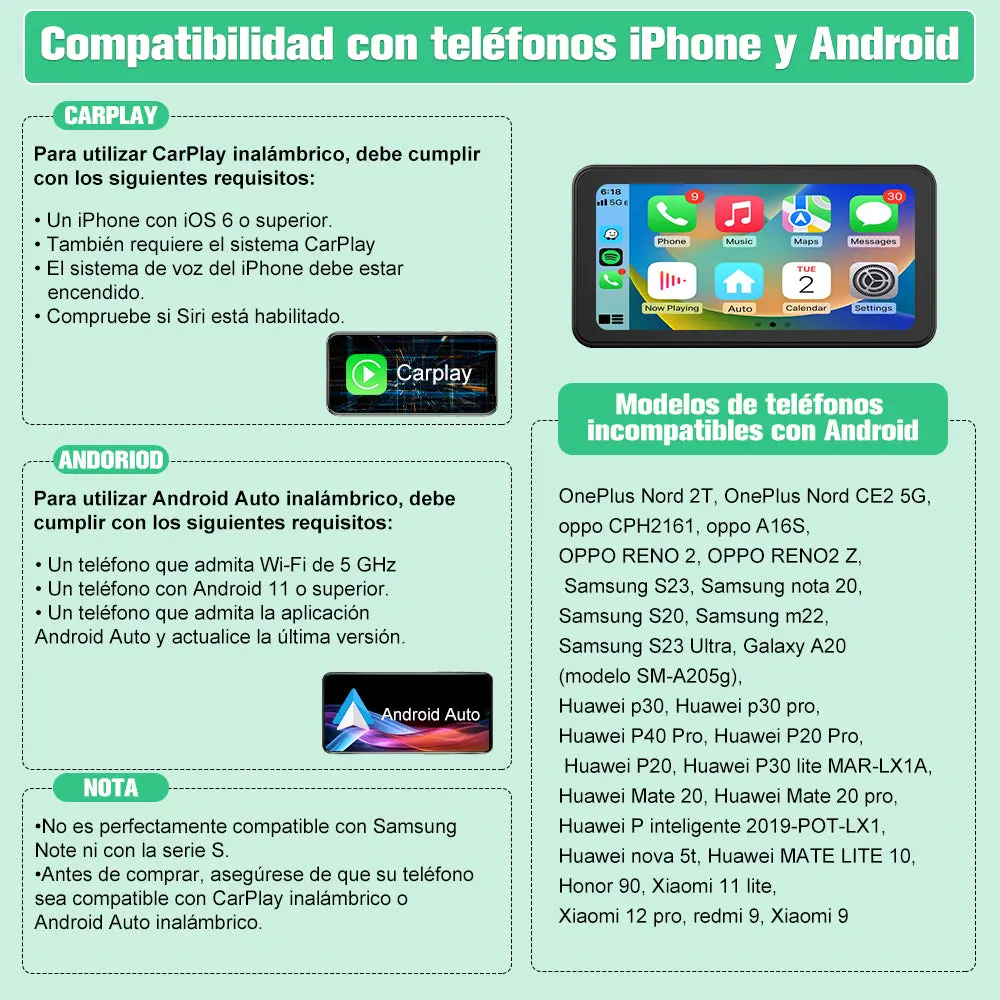 AWESAFE Motocicleta de 6,25 Pulgadas CarPlay, navegador GPS, portátil inalámbrico CarPlay y Android Auto, IPx8 Impermeable antirrobo, Soporte para Siri/Google Assistant. – Image 9