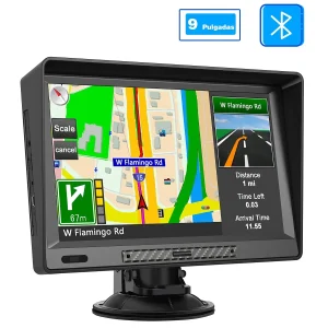 AWESAFE Navegador GPS para Coches Camiones 9 Pulgadas Pantalla Táctil Capacitiva Bluetooth FM Cobertura Antisolar Alertas de Seguridad en Tiempo Real Mapa 2025 Actualizaciones Anuales Gratis