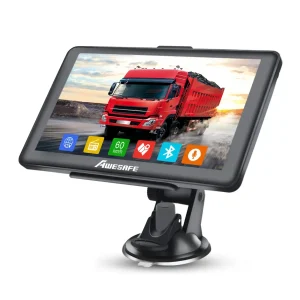 AWESAFE GPS Navigator für LKW Pkw 12-24V 7 Zoll Touchscreen Bluetooth FM SD Echtzeitalarme Europakarte kostenlose Jahresupdates