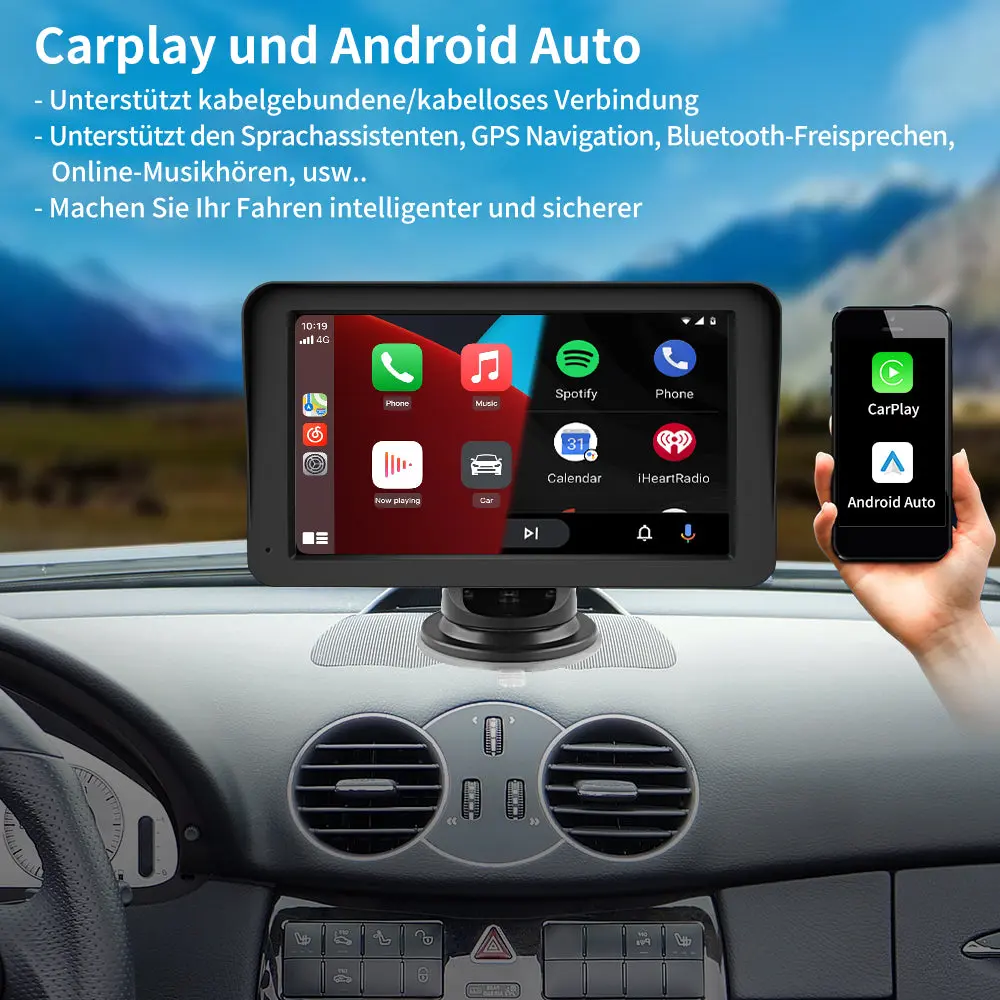 AWESAFE Navigationsgeräte für Auto mit CarPlay und Android Auto, Mirrorlink, Bluetooth, Navi für LKW PKW KFZ, 7 Zoll Touchscreen GPS Navigation – Image 3