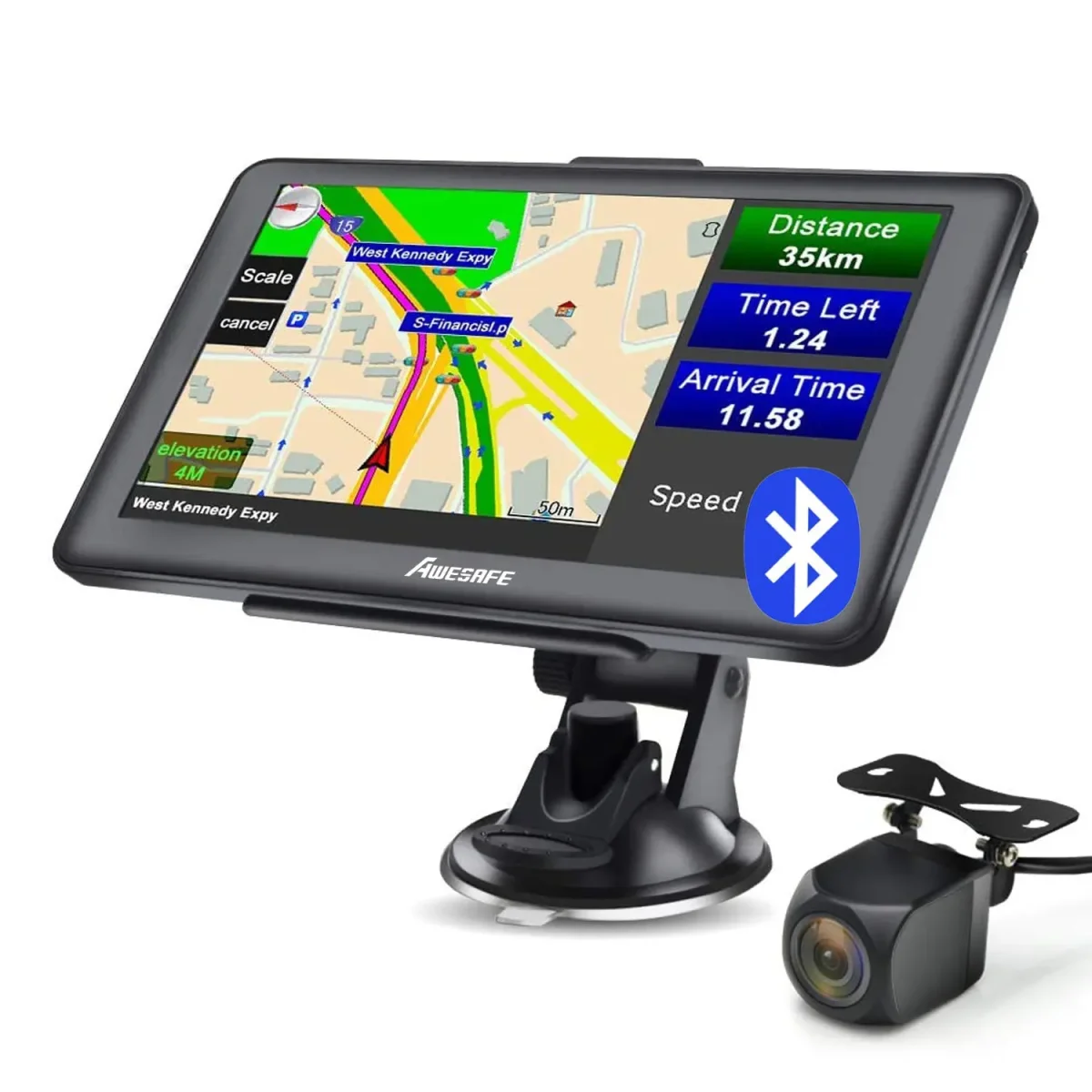 AWESAFE Navigatore Satellitare per Auto 7 Pollici Schermo Touch Bluetooth FM Auto Taxi Furgoni Telecamera Retrovisiva Mappe Preinstallate – Image 2