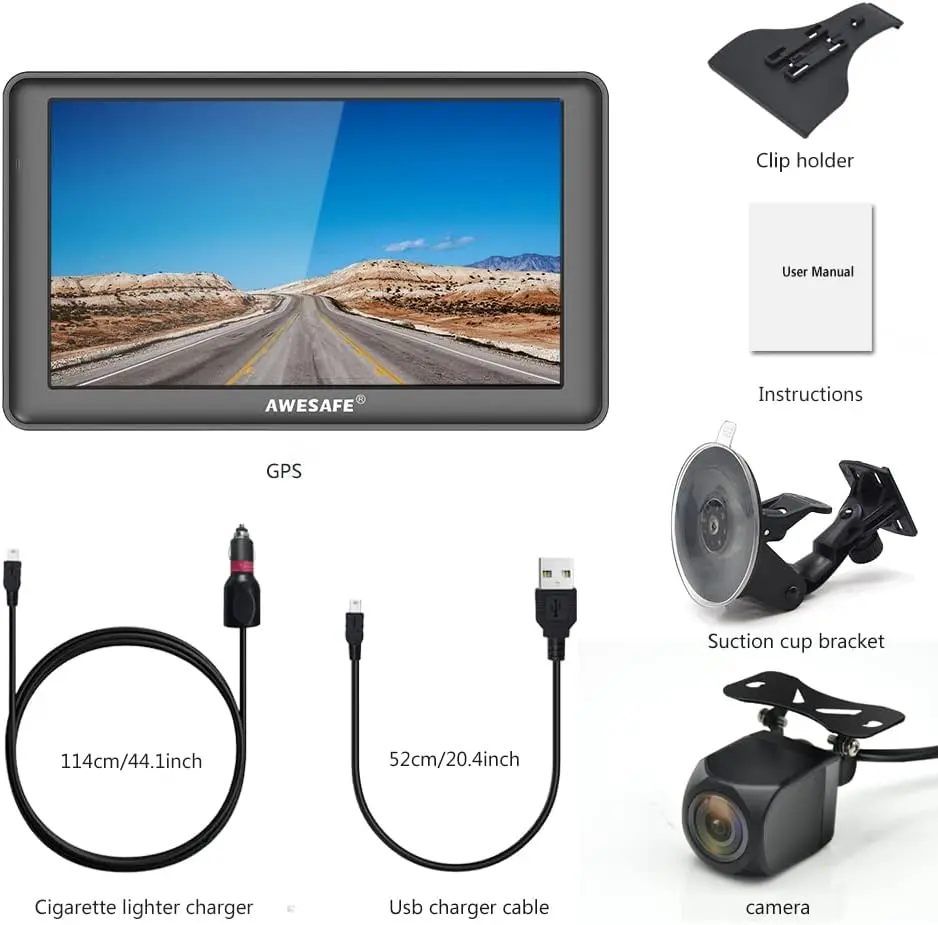 AWESAFE Navigatore Satellitare per Auto 7 Pollici Schermo Touch Bluetooth FM Auto Taxi Furgoni Telecamera Retrovisiva Mappe Preinstallate – Image 8