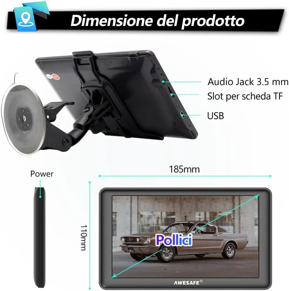 AWESAFE Navigatore Satellitare per Auto 7 Pollici Schermo Touch Bluetooth FM Auto Taxi Furgoni Telecamera Retrovisiva Mappe Preinstallate – Image 7