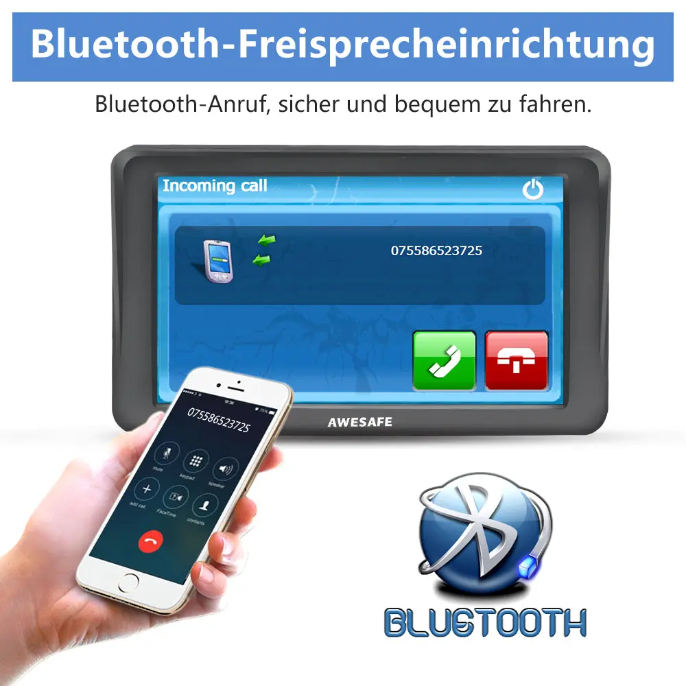 AWESAFE GPS Navi 7 Zoll Touchscreen Bluetooth reversibel integrierte Installation Europa Karten 2025 jährliche kostenlose Updates – Image 4