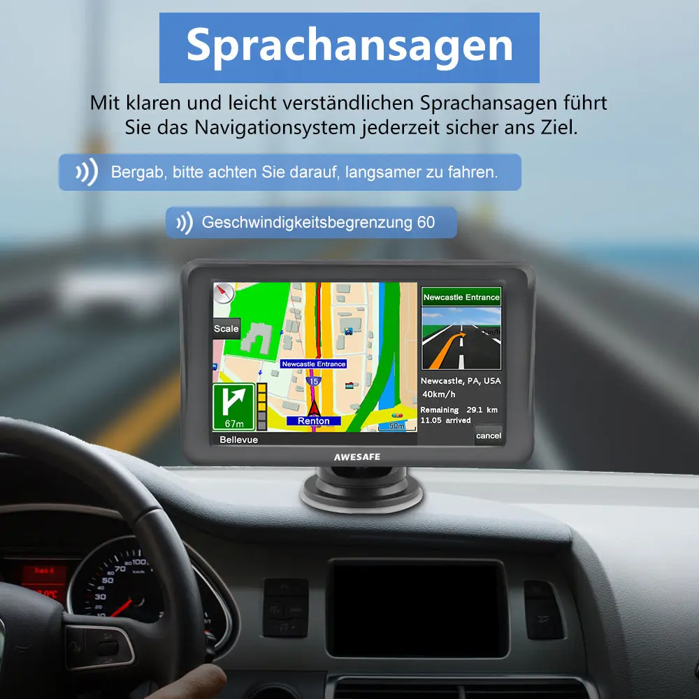 AWESAFE GPS Navi 7 Zoll Touchscreen Bluetooth reversibel integrierte Installation Europa Karten 2025 jährliche kostenlose Updates – Image 5