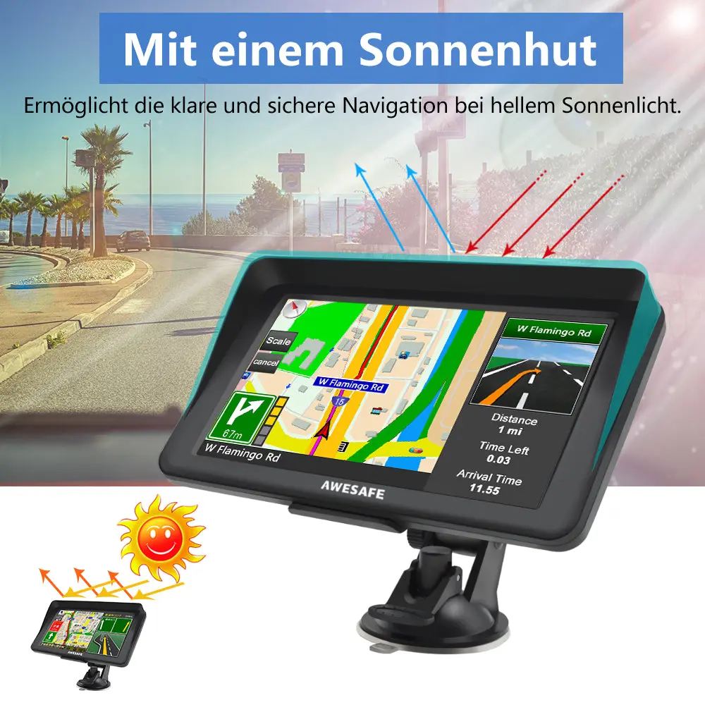 AWESAFE GPS Navi 7 Zoll Touchscreen Bluetooth reversibel integrierte Installation Europa Karten 2025 jährliche kostenlose Updates – Image 6