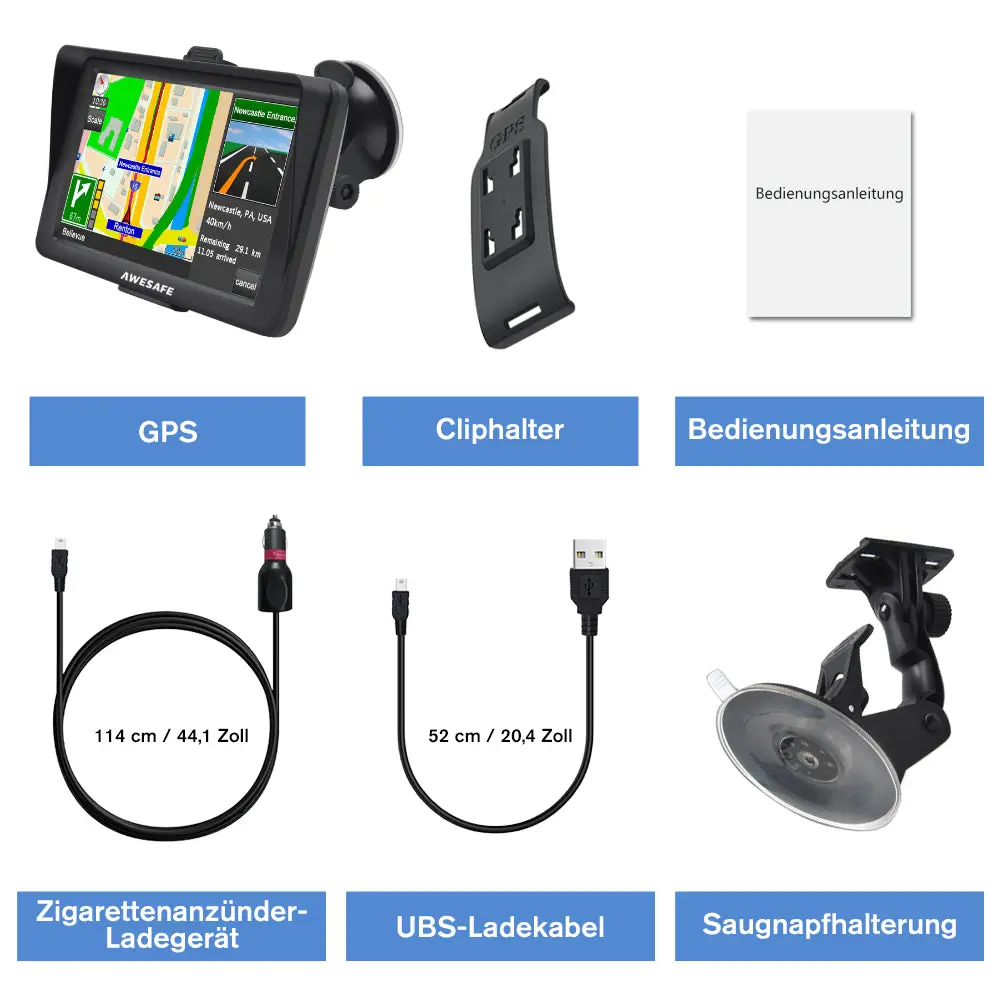 AWESAFE GPS Navi 7 Zoll Touchscreen Bluetooth reversibel integrierte Installation Europa Karten 2025 jährliche kostenlose Updates – Image 8